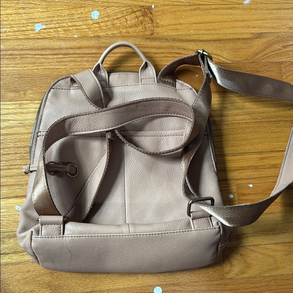Tan Structured Backpack With Vertical Zippers - image 3